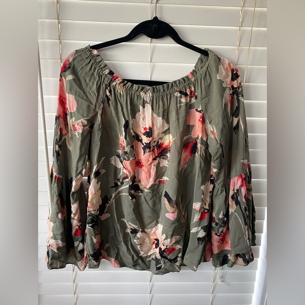 Accepting offers- White House Black Market Floral Blouse - Olive and Coral